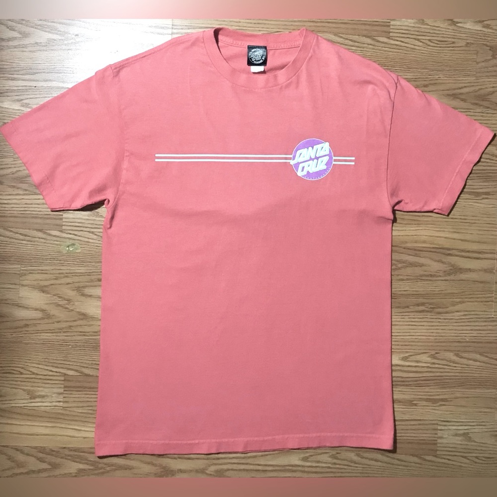 Vintage 90s Santa Cruz Heavy Cotton T-Shirt Mens L Pink Double Side Print Logo